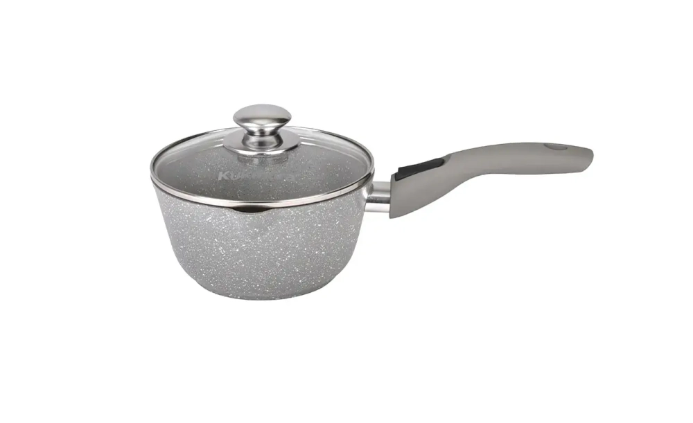 Ковш 1,5л «Мраморная» (светлый мрамор) с носиком, съемная ручка, стеклянная крышка кмс0156а