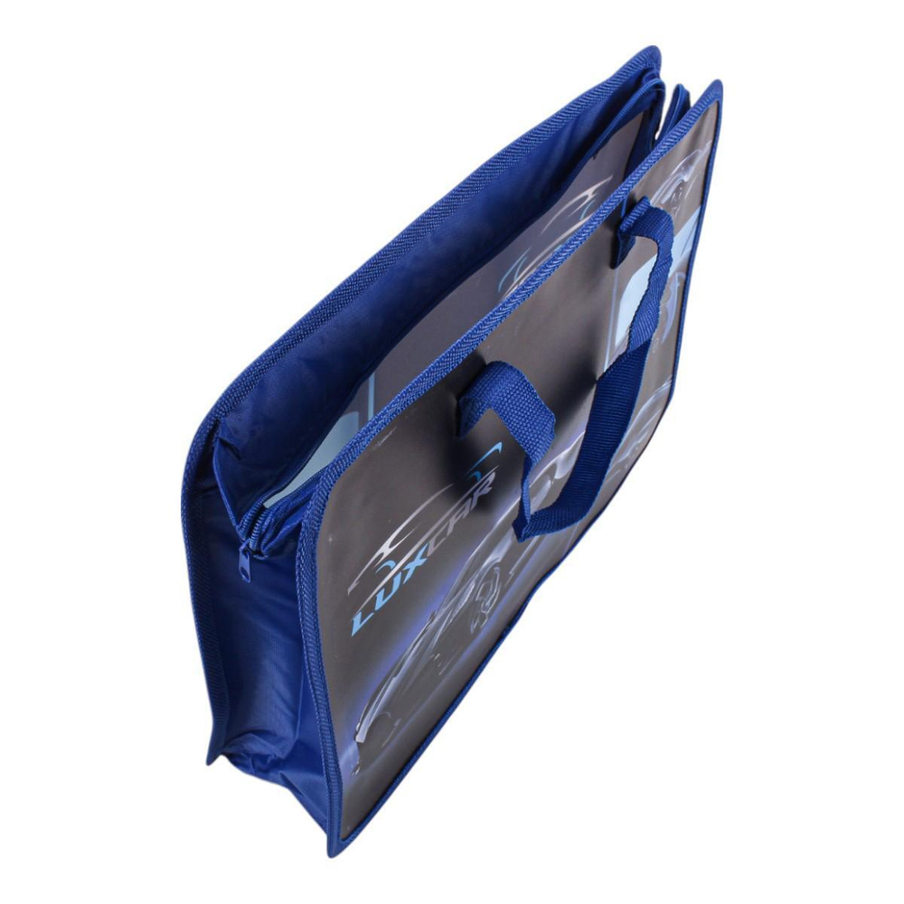 Папка с ручками А4 "Синяя машина", пластик, на молнии, 80мм