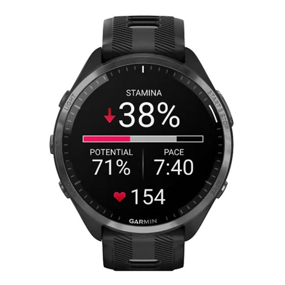 Умные часы Garmin Forerunner 965 – черные, темно-серый DLC титановый безель, с черным ремешком