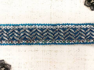 Тесьма люрекс пайетка, ш. 4 см, бирюза с серебром