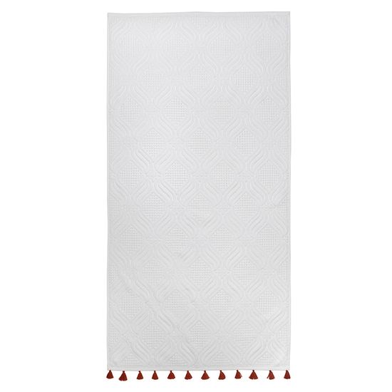 Полотенце банное белое, с кисточками цвета красной глины из коллекции essential, 70х140 см