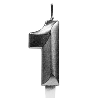 Свечи для торта, цифра 1 (серебро, 5 см)