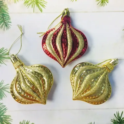 Ёлочные игрушки «Капельки» 8,5 см (набор 3 шт), красный, золото