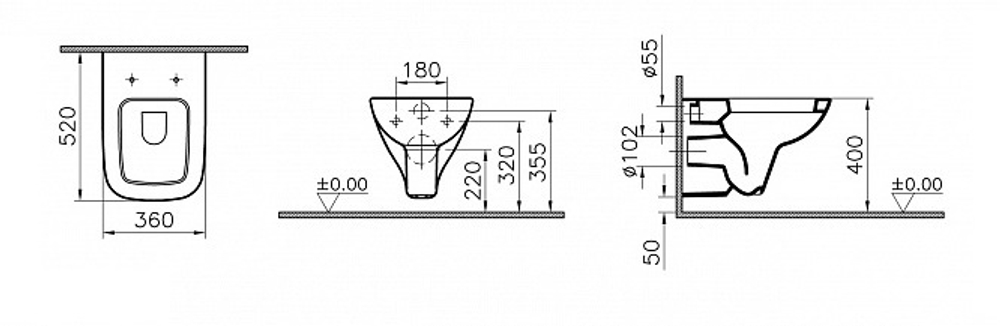Подвесной унитаз Vitra S20, 52 см