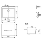МОЙКА ULGRAN КВАДРАТНАЯ КЕРАМОГРАНИТ U-104 БЕЛЫЙ 331