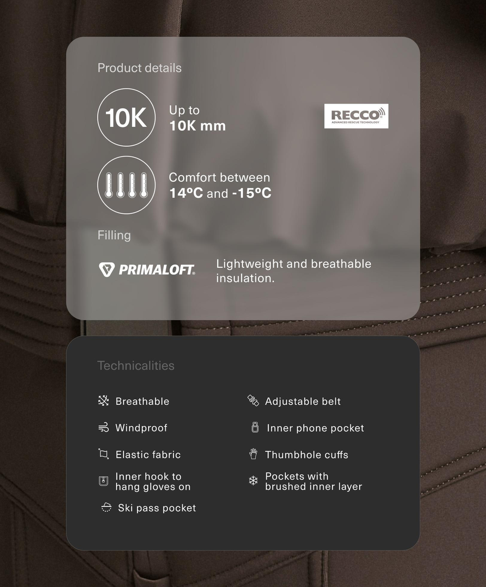 Oysho Водостойкий комбинезон Primaloft® SKI Performance, темно-коричневый