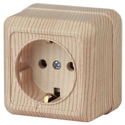 Розетка Intro Quadro 2-202-11 с заземлением 2P+E Schuko, 16А-250В, IP20, ОУ, сосна
