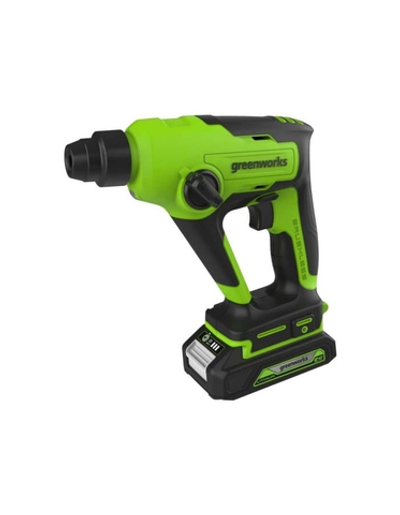 Перфоратор Greenworks GD24SDS1K2 Перфоратор аккумуляторный бесщеточный, 1,2 ДЖ, 24V, c АКБ 2Ач и ЗУ, в сумке [3803107UA]