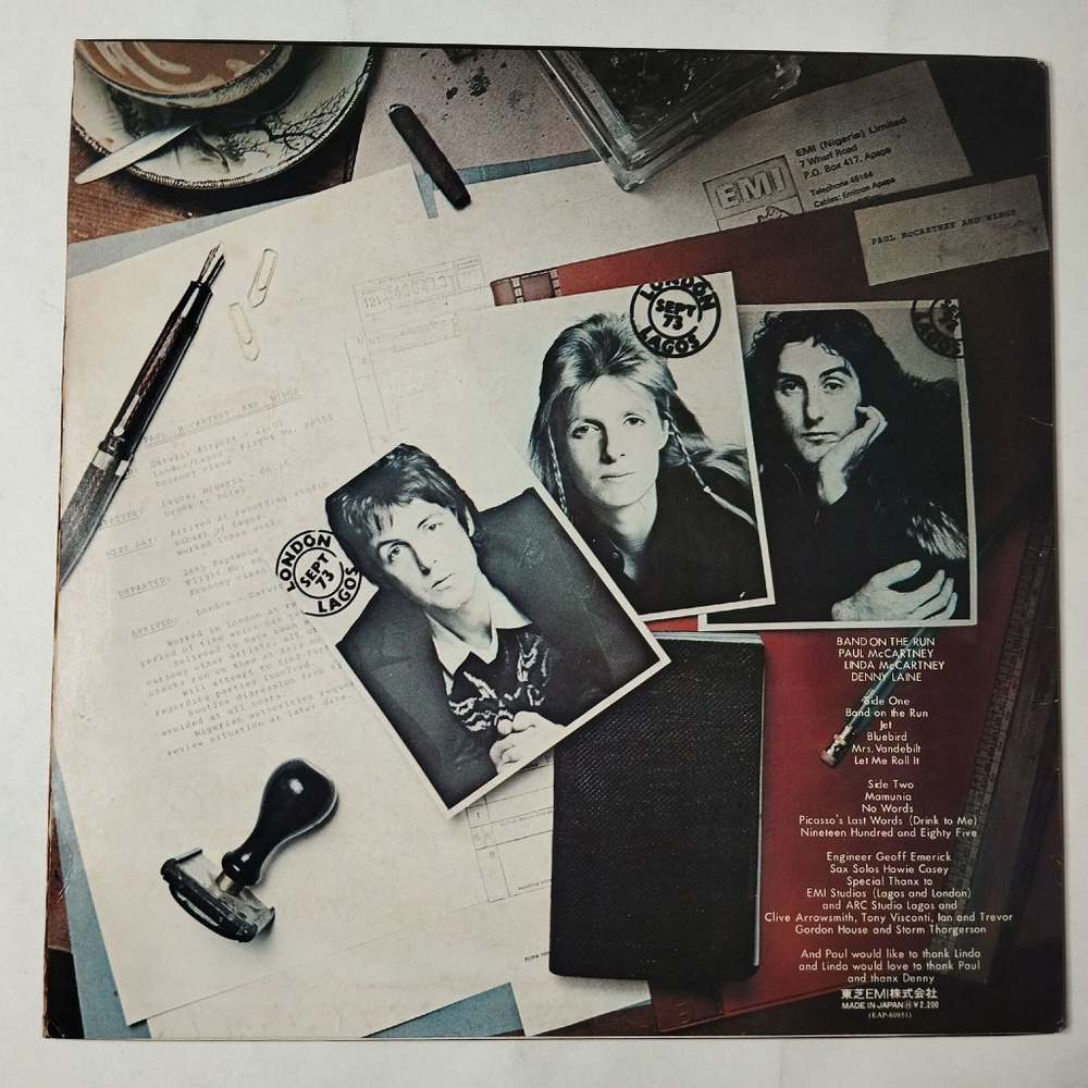 Винтажная виниловая пластинка LP Paul McCartney and Wings Band On The Run (Japan 1973) (No Obi) Jet