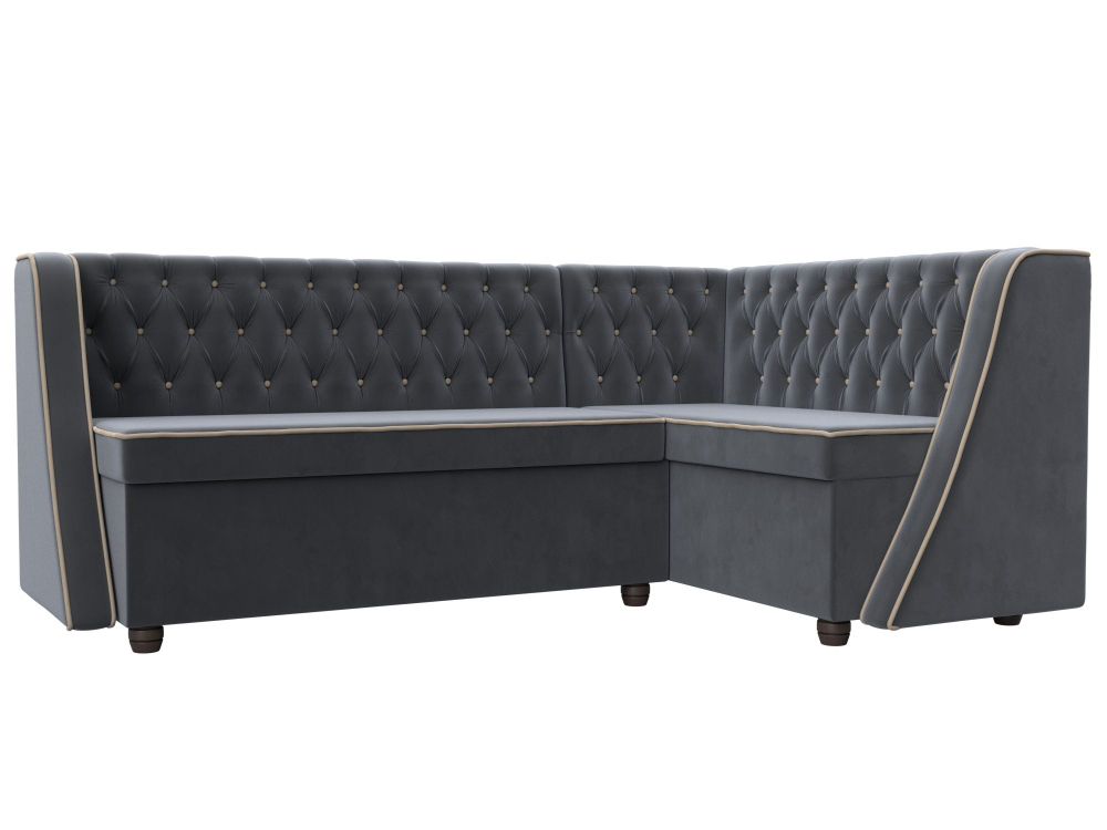 Диван кухонный угловой Лофт правый угол, Серый\Бежевый, Велюр, 104590