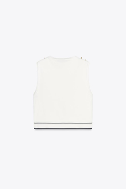 ZARA ТРИКОТАЖНЫЙ ТОП С ОКАНТОВКОЙ, БЕЛЫЙ