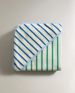 ZARA HOME ДВУСТОРОННЕЕ ПОЛОТЕНЦЕ С КАПЮШОНОМ В ПОЛОСКУ, СИНИЙ