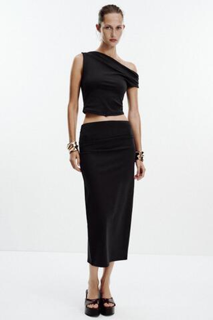 ZARA ТОП АСИММЕТРИЧНОГО КРОЯ С ТЕКСТУРОЙ, ЧЕРНЫЙ
