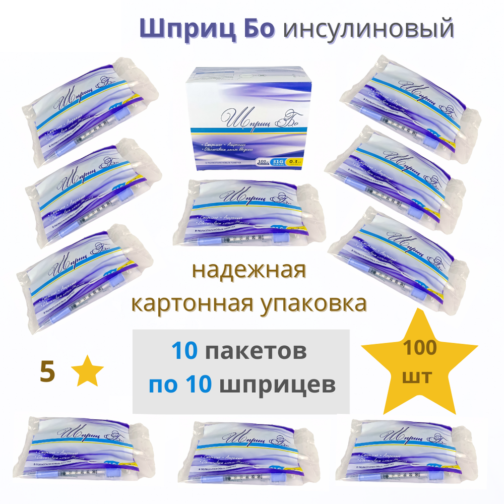 ШПРИЦ БО 0,3мл 31G 6мм инсулиновый для ботулинотерапии 100шт