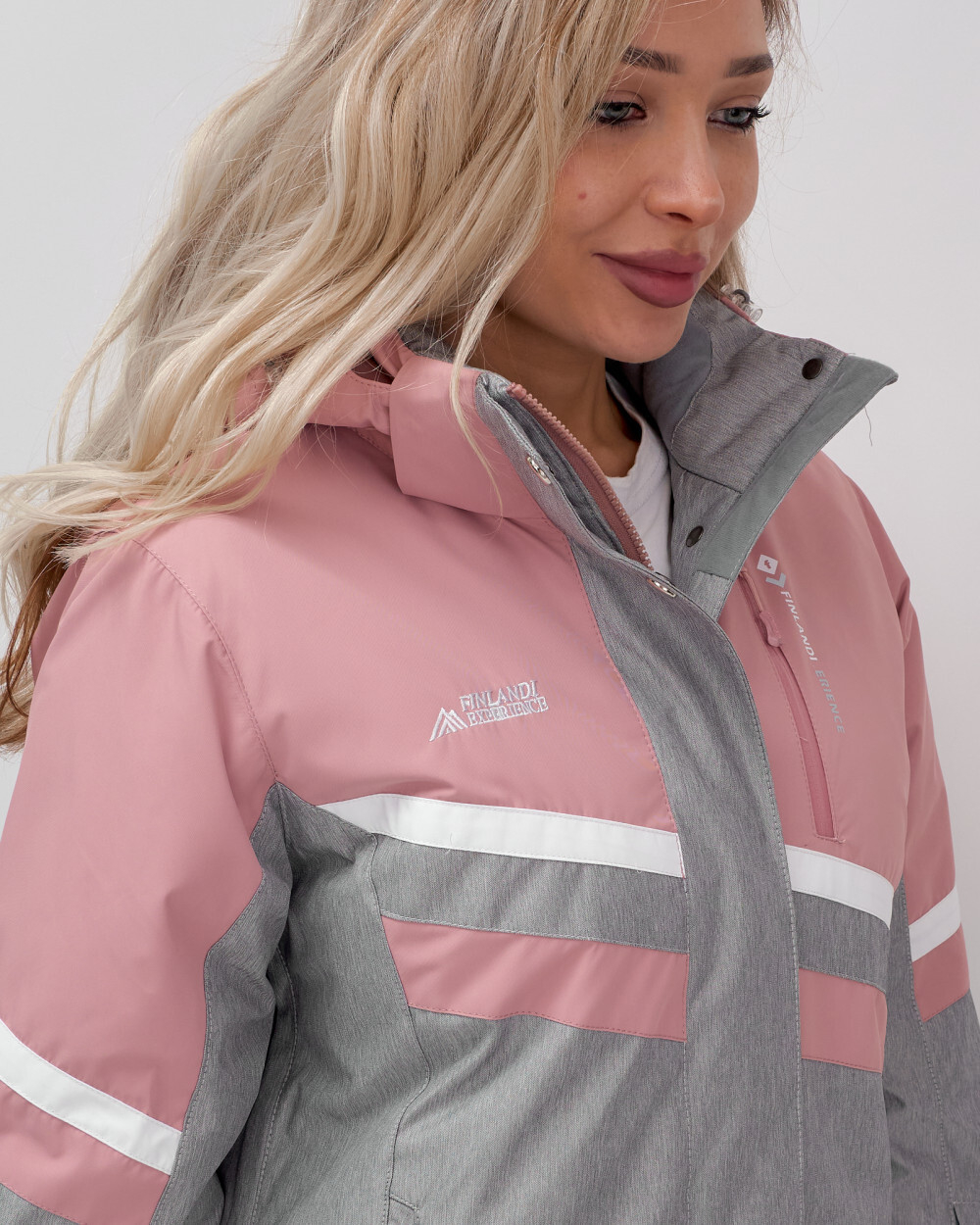 Горнолыжный костюм женский зимний серого цвета 02808Sr