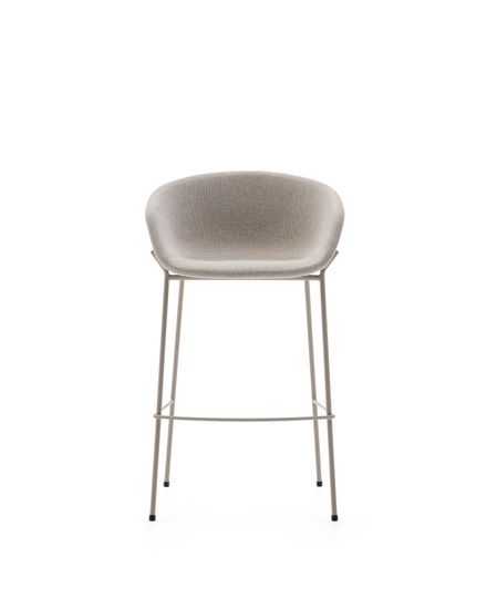 Барный стул Yvette из бежевого шенилла с бежевыми стальными ножками 75 см