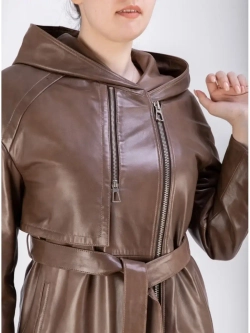 Плащ кожаный, длинный с капюшоном