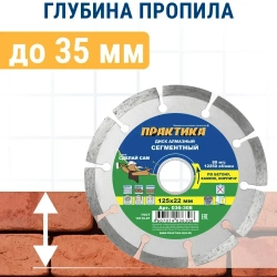 Диск алмазный по бетону, камню, кирпичу 125 х 22 мм сегментный ПРАКТИКА Сделай Сам
