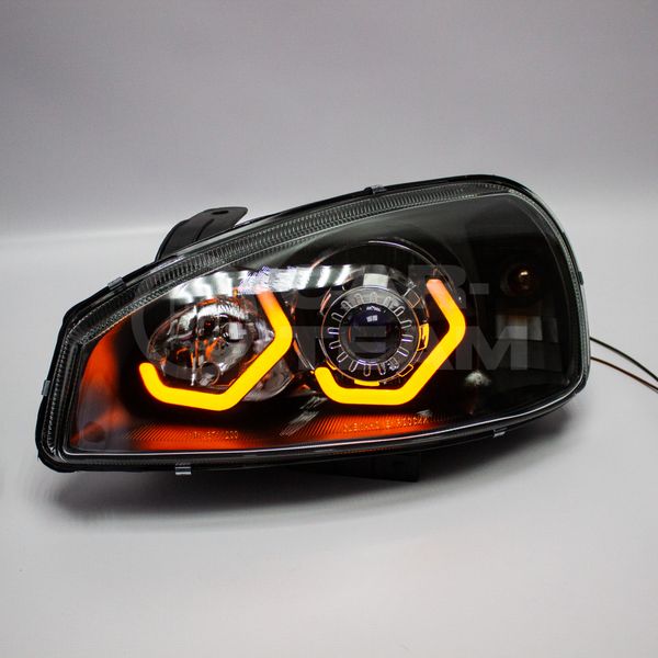 Фары Лада Калина 1 передние в стиле BMW с Bi LED модулями 2,0 дюйма, белые галочки
