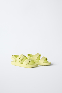 ZARA РЕЗИНОВЫЕ САНДАЛИИ С ПРЯЖКАМИ, ЛАЙМОВЫЙ