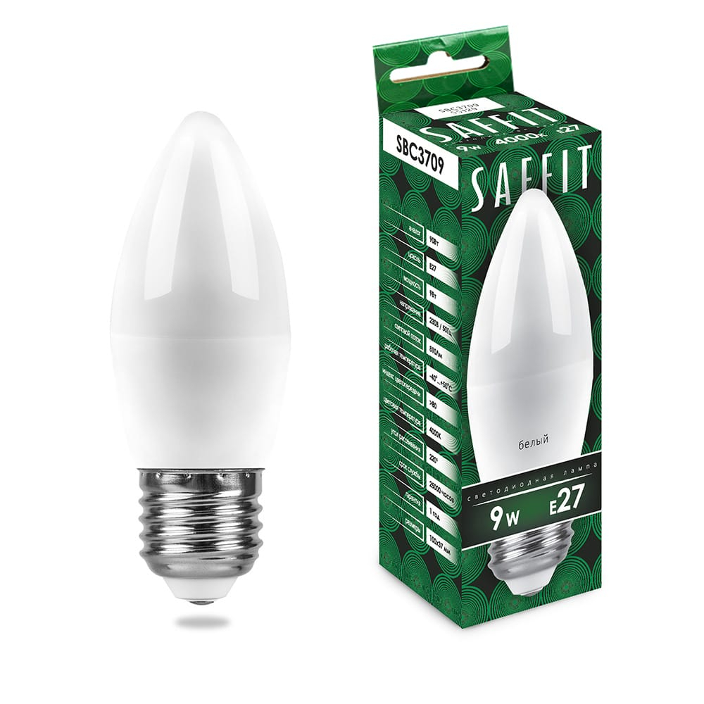 Лампа светодиодная LED SAFFIT свеча SBС3709 9W Е27 С37 4000K