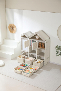 Стеллаж для игрушек UNIX Kids House 7 ящиков, 2 полки с дверцей Grey