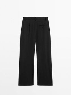 Massimo Dutti Брюки из смесовой шерсти с широкими штанинами, черный