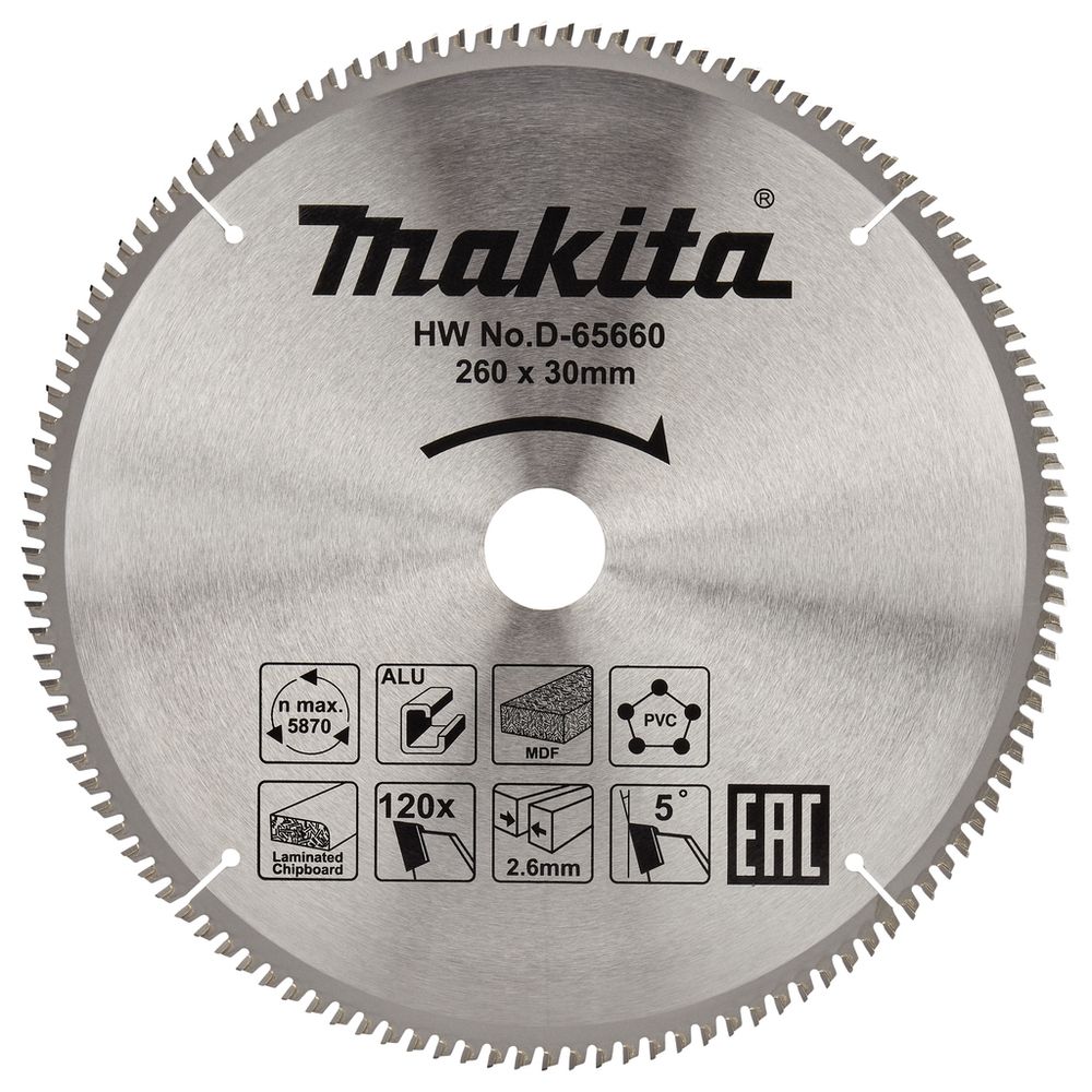 Диск пильный универсальный D-65660 (260х30х2.6 мм; 120Т) Makita 199175