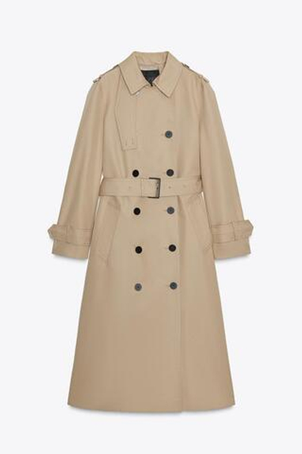 ZARA ДВУБОРТНЫЙ ТРЕНЧ WATER REPELLENT — ZW COLLECTION, СВЕТЛЫЙ ЖЕЛТО-КОРИЧНЕВЫЙ