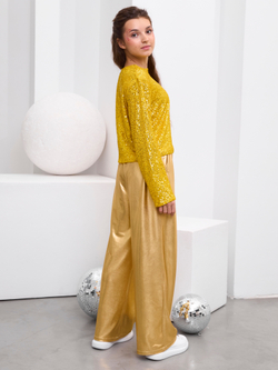 Костюм брючный праздничный с пайетками для девочки жёлтый