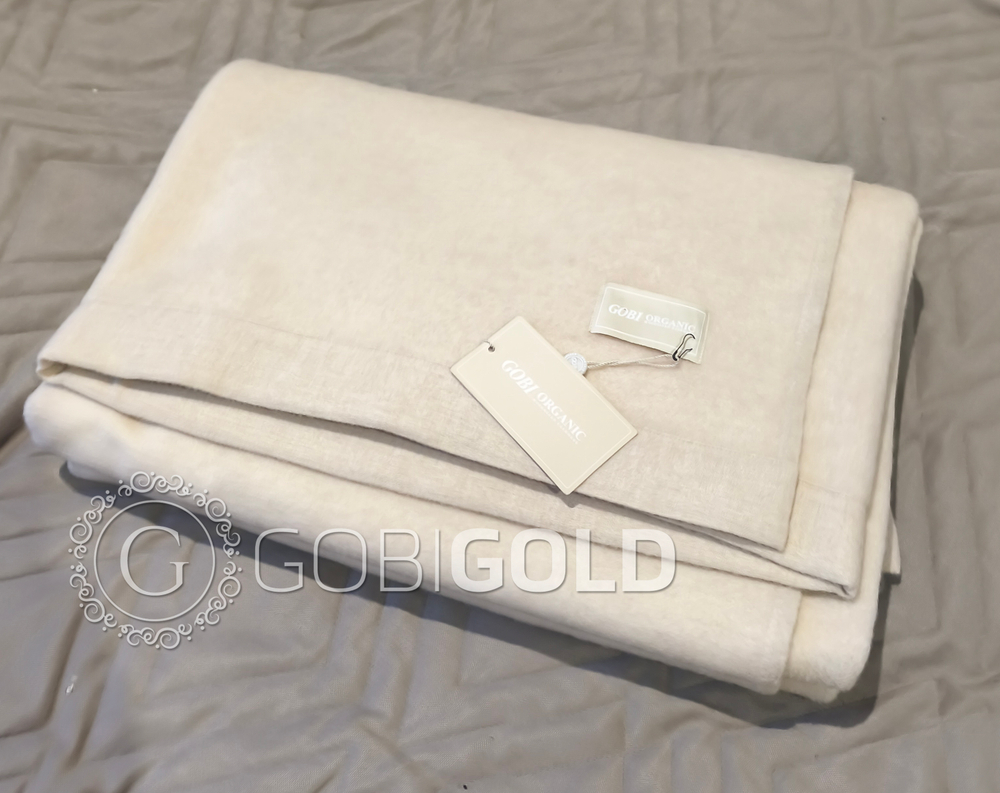 Одеяло тканое из 100% кашемира (GOBI) 135x200 см. - кремовое (ЛЮКС)