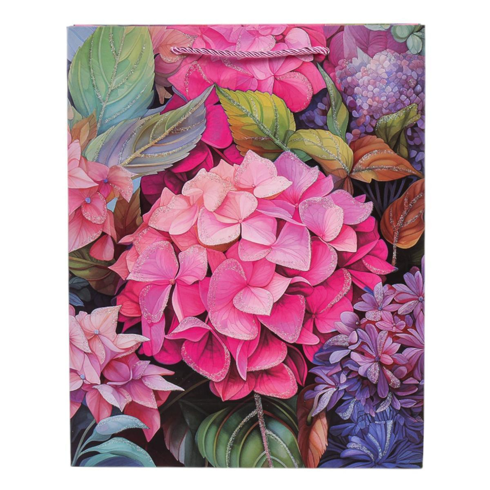 Пакет подарочный "Гортензия" 25*32*11см,глитт,ручки-шнурок,4 диз.микс