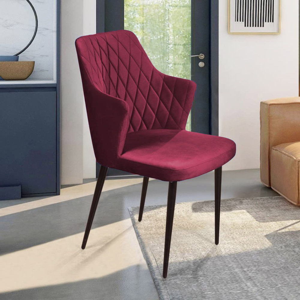 Стул с подлокотниками Hunt ромб, бархат красный 16 / чёрный конус