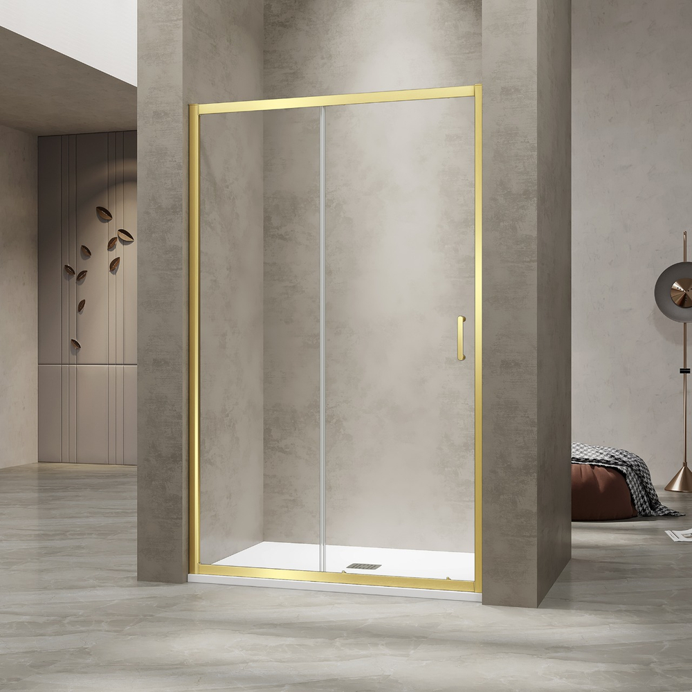 Душевая раздвижная дверь-купе в нишу PA-114Gb профиль золото браш (Прозрачное, 1200)