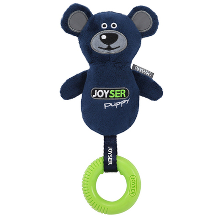 Игрушка для собак JOYSER Puppy Мишка с резиновым кольцом и пищалкой S/M синий, 21 см