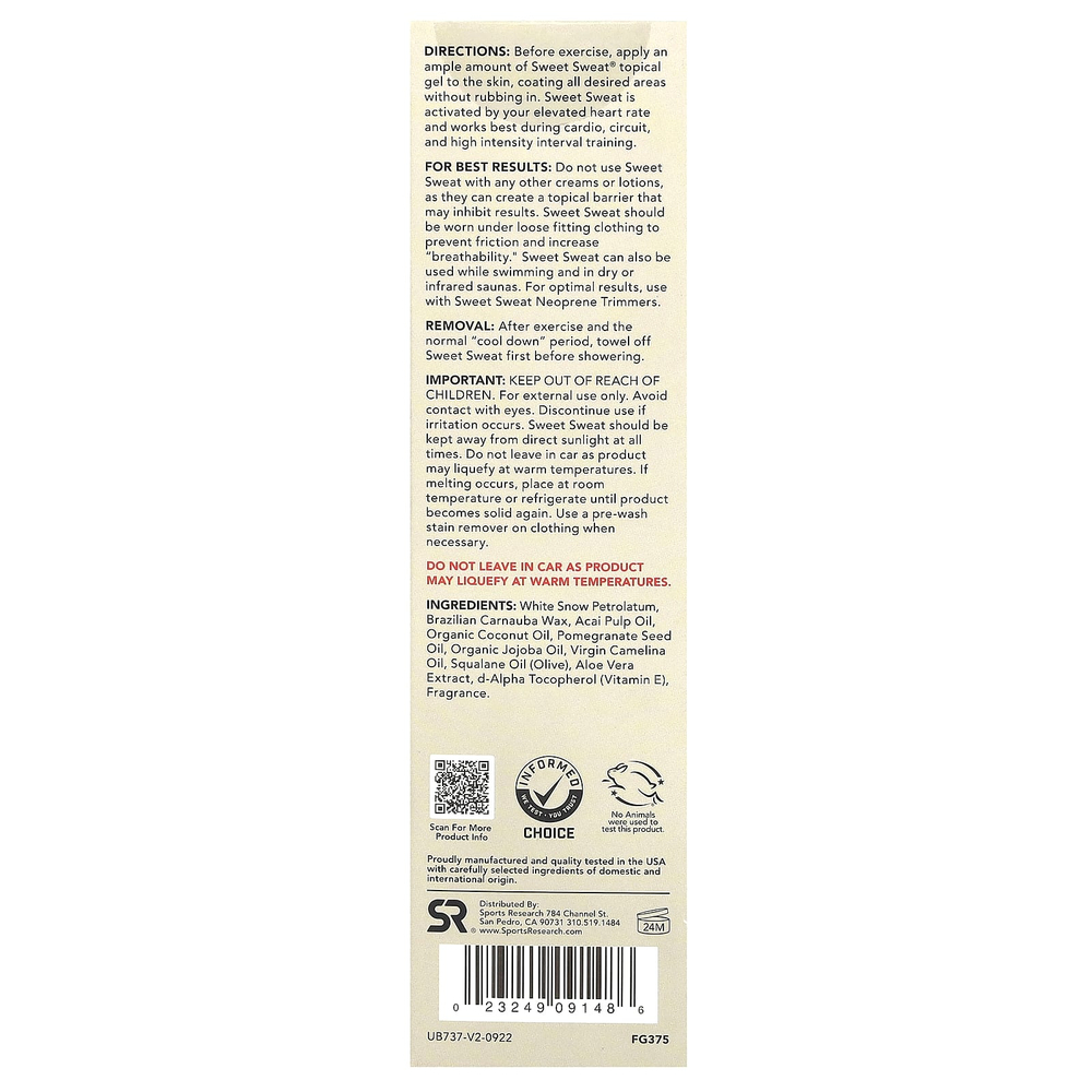 Sports Research, Sweet Sweat®, усилитель тренировки, ваниль, 182 г (6,4 унции)