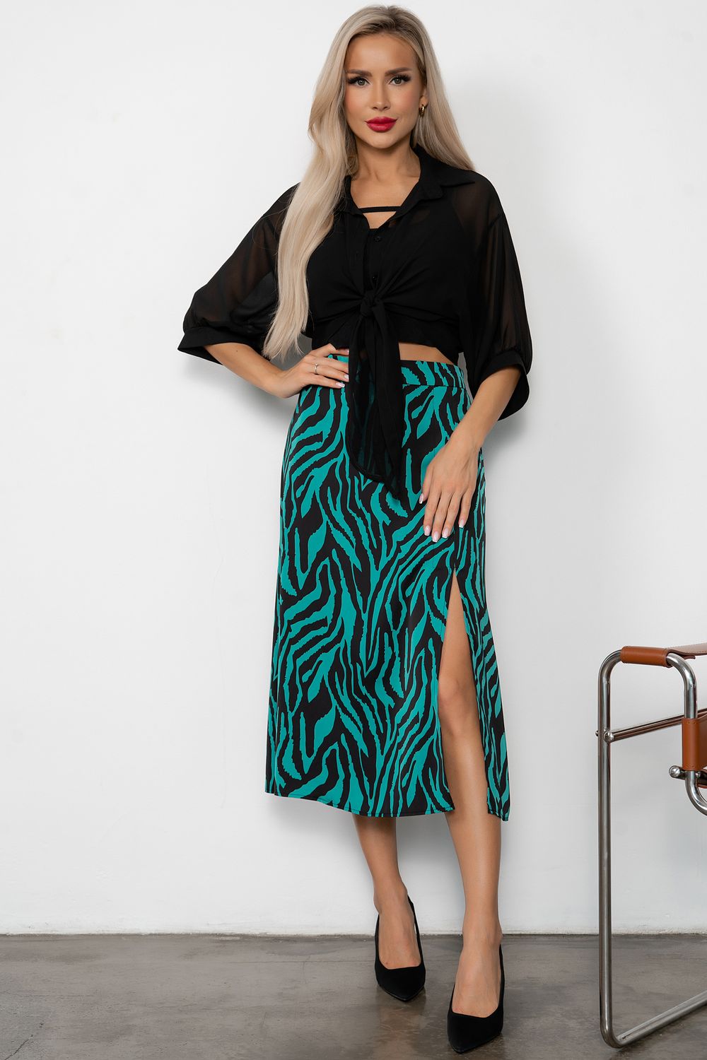 Юбка с разрезом (черный/зеленый) Юб11-20/6 Nikol