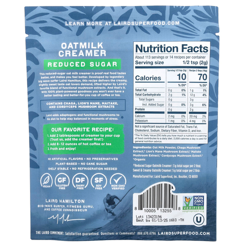 Laird Superfood, Овсяные сливки + адаптогены, с пониженным содержанием сахара, 227 г (8 унций)