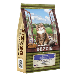 Сухой корм для взрослых кошек живущих в помещении DEZZIE Indoor Adult Cat с курицей и говядиной, Пакет 2 кг