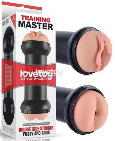 Телесный двусторонний мастурбатор Training Master Double Side Stroker Pussy and Anus (Цвет: телесный с черным)