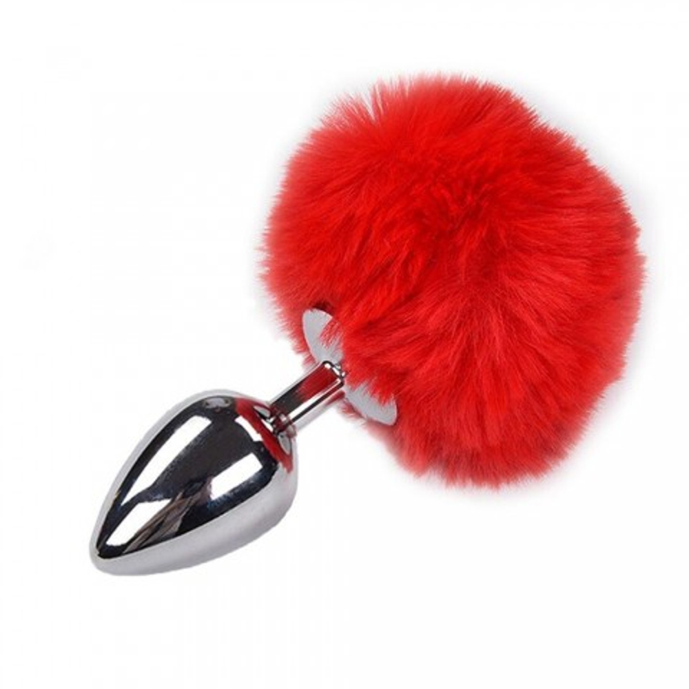 Металлическая анальная пробка с красным хвостиком Fluffy от Alive (9×4,1 см)