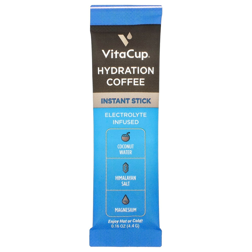 VitaCup, Растворимый кофе с электролитами для гидратации, средняя обжарка, 18 порционных палочек, по 4,4 г (0,16 унции)