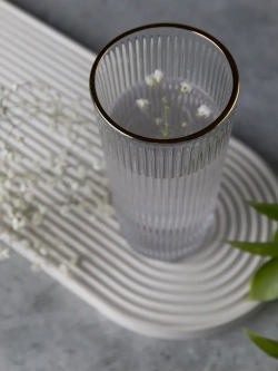 Ребристые бокалы для виски, 330 мл. 6 шт. с золотой каймой