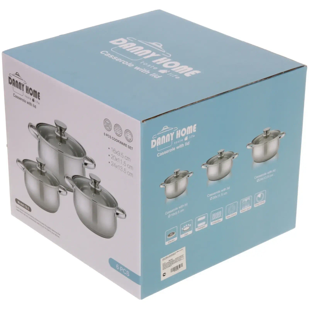 Набор посуды из нержавеющей стали EMMA 3 предмета (3 кастрюли 1,9л, 3,6л, 6,1л), DH12-3