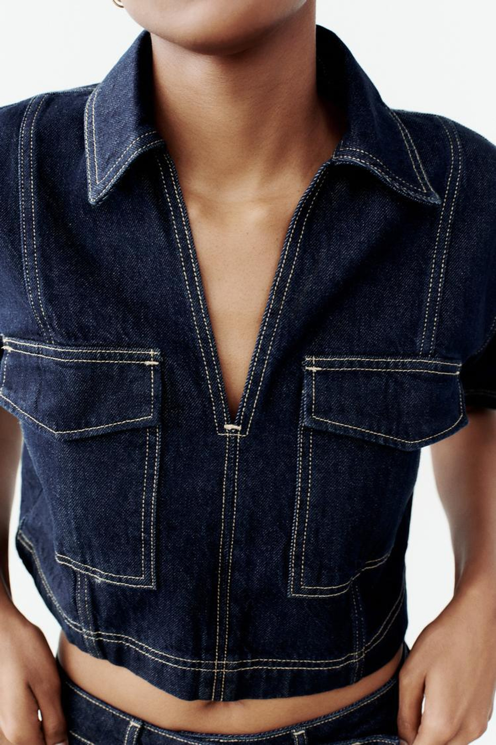 ZARA УКОРОЧЕННАЯ ДЖИНСОВАЯ РУБАШКА Z1975, СИНИЙ, 6164/133
