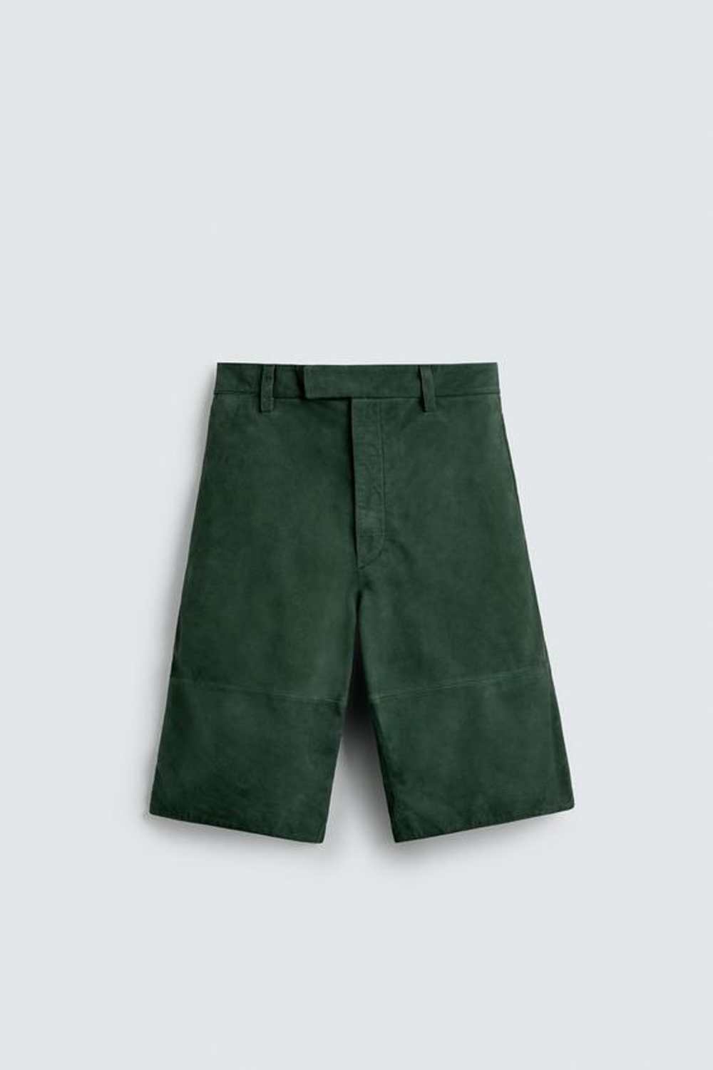 ZARA ШОРТЫ-БЕРМУДЫ ИЗ ЗАМШЕВОЙ КОЖИ RELAXED FIT, ЗЕЛЕНЫЙ