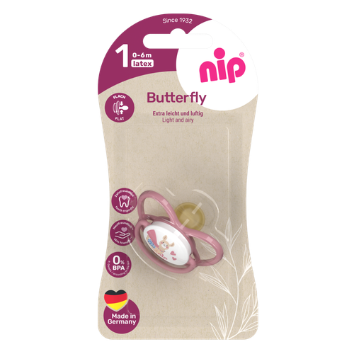 NIP Соска пустышка, латекс, размер 1 "Butterfly" Лама (0-6 мес) 1 шт