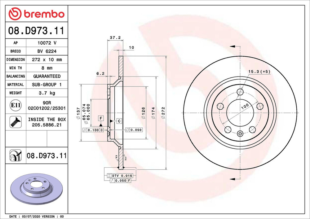 BREMBO - 08D97311-BRB - Brake Disc