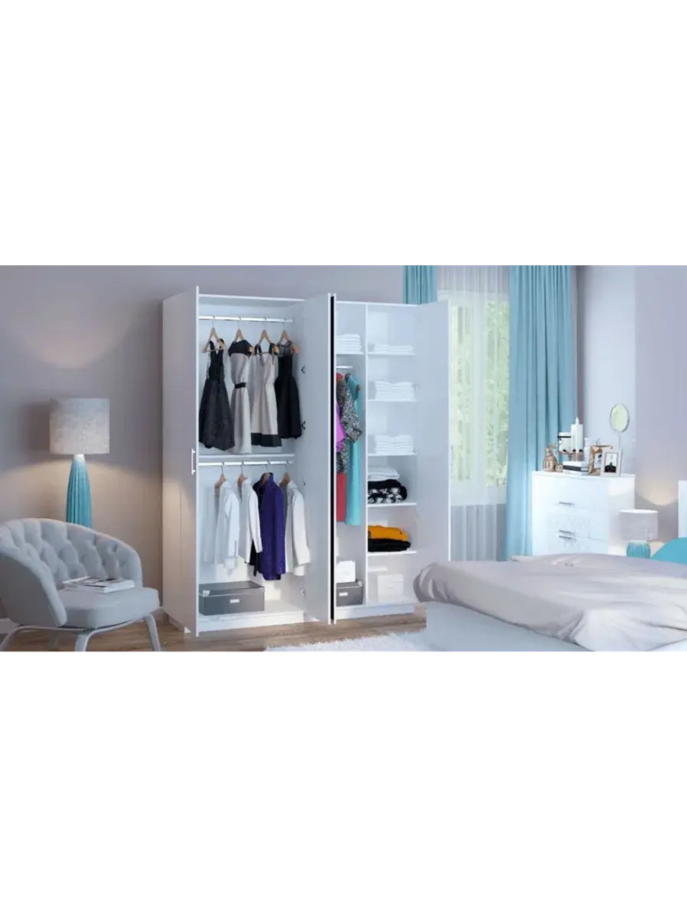 Шкаф для одежды распашной с зеркалом и полками 180х51х222 см