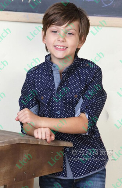 Рубашка в мелкий горох с контрастными пуговицами